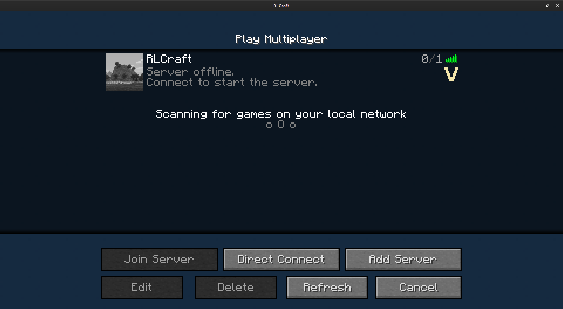 Minecraft server list showing mock server
